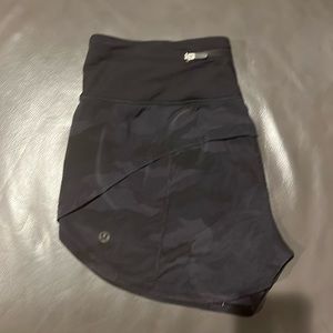 Lululemon shorts, speed ups, size 6, black camouflage color